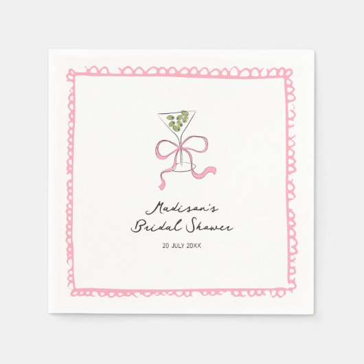 Quirky Martini Bow Hand getrokken Vrijgezellenfees Servet (Voorkant)