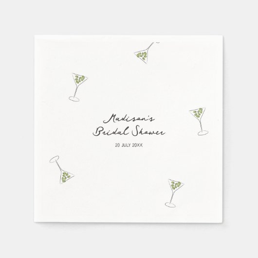 Quirky Martini Bow Hand getrokken Vrijgezellenfees Servet (Voorkant)