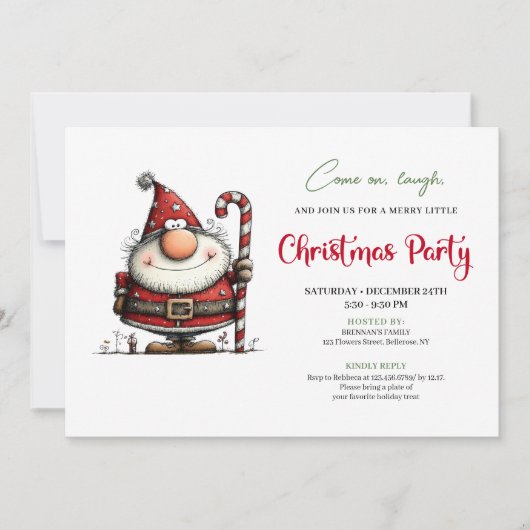 Quirky Modern Santa Claus Holiday Party Invite Kaart (Voorkant)