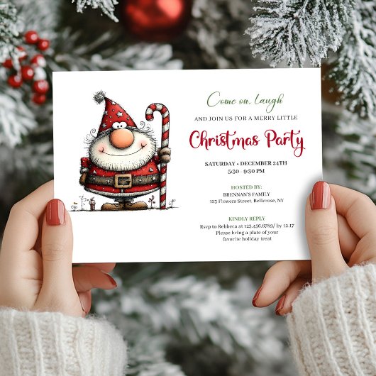 Quirky Modern Santa Claus Holiday Party Invite Kaart
