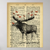 Quirky Moose Apples Antiek Dictionary Page Art Poster (Voorkant)