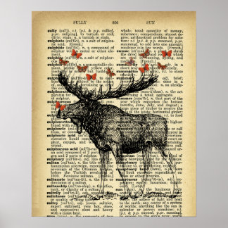 Quirky Moose Apples Antiek Dictionary Page Art Poster