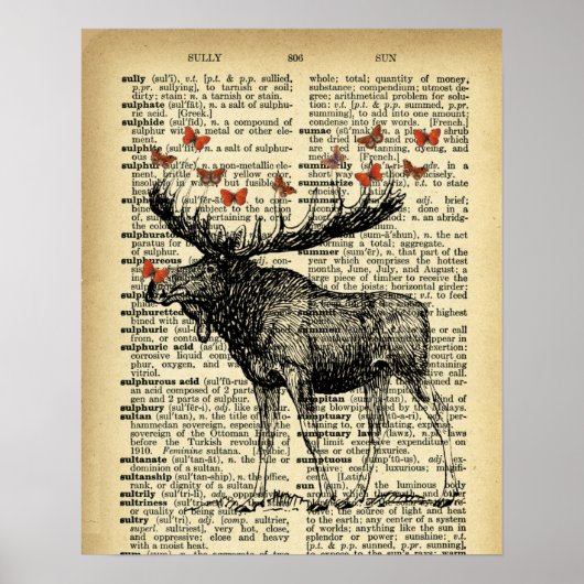 Quirky Moose Apples Antiek Dictionary Page Art Poster (Voorkant)