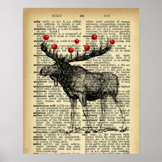 Quirky Moose Butterflies Antiek Dictionary Page Poster