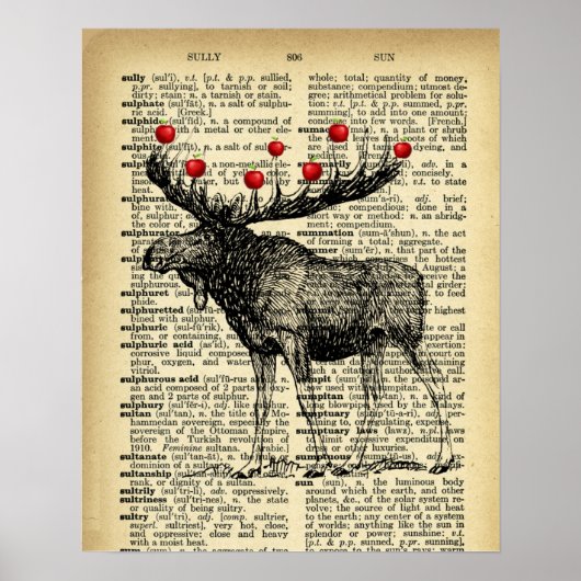 Quirky Moose Butterflies Antiek Dictionary Page Poster (Voorkant)