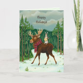 Quirky Moose Rabbit Forest Winter Scene Kerstmis Kaart (Voorkant)