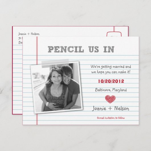 Quirky Note Photo Save the Date Card Aankondigingskaart (Voorkant / Achterkant)