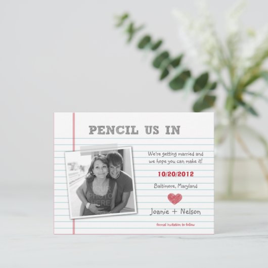 Quirky Note Photo Save the Date Card Aankondigingskaart (Staand voorkant)