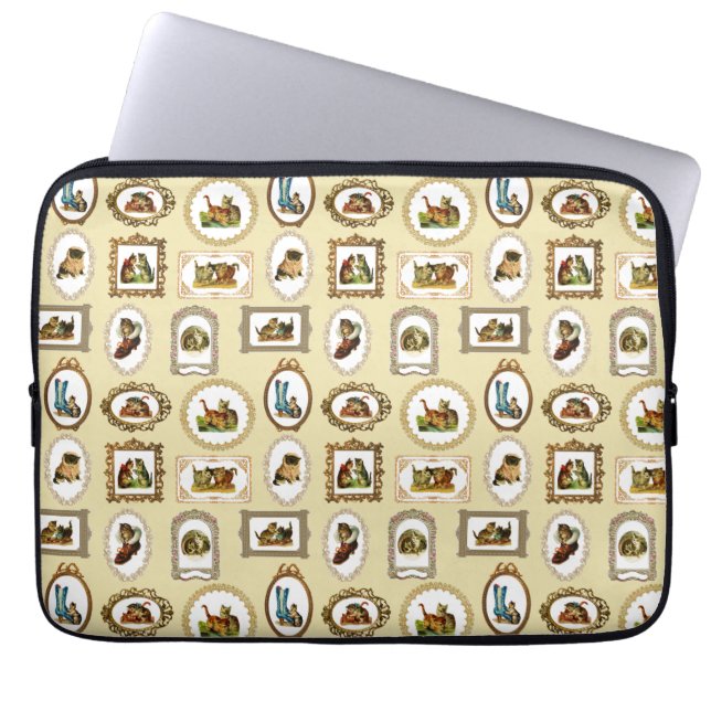 Quirky  omlijnd kattenpatroon laptop sleeve (Voorkant)