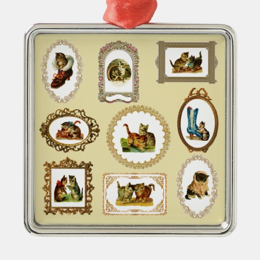 Quirky omlijnd kattenpatroon metalen ornament (Voorkant)