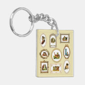 Quirky omlijnd kattenpatroon sleutelhanger (Voorkant Links)