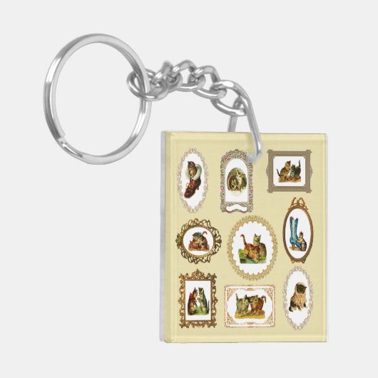 Quirky omlijnd kattenpatroon sleutelhanger (Voorkant Links)