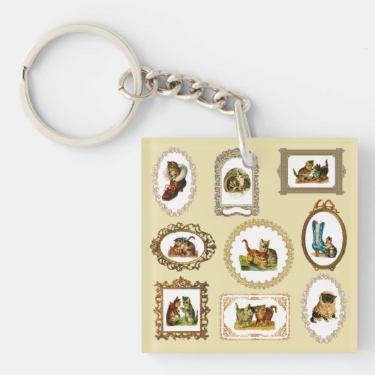 Quirky omlijnd kattenpatroon sleutelhanger (Voorkant)