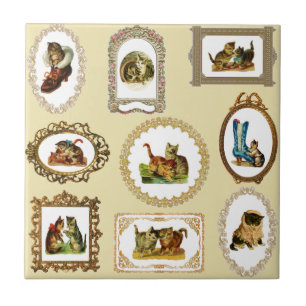 Quirky  omlijnd kattenpatroon tegeltje