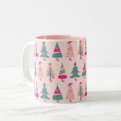 Quirky Pink Girly Feminine-kerstbomen  Tweekleurige Koffiemok (Voorkant links)