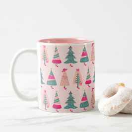 Quirky Pink Girly Feminine-kerstbomen Tweekleurige Koffiemok