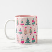 Quirky Pink Girly Feminine-kerstbomen  Tweekleurige Koffiemok (Links)