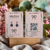 Quirky Pink Hand-Drawn Bow Jewelry Earring Visitekaartje