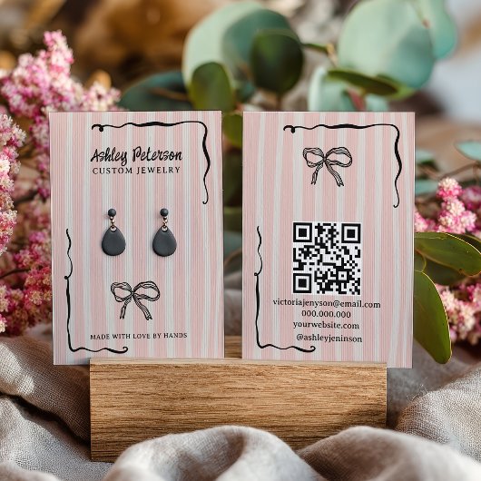 Quirky Pink Hand-Drawn Bow Jewelry Earring Visitekaartje