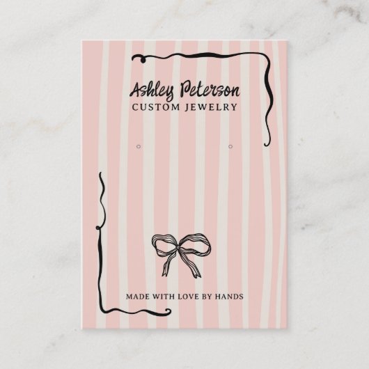 Quirky Pink Hand-Drawn Bow Jewelry Earring Visitekaartje (Voorkant)