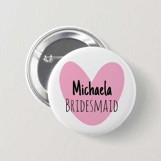 Quirky pink heart bridesmaids name buttons (Voorkant /achterkant)