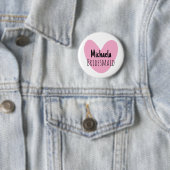 Quirky pink heart bridesmaids name buttons (In situ)