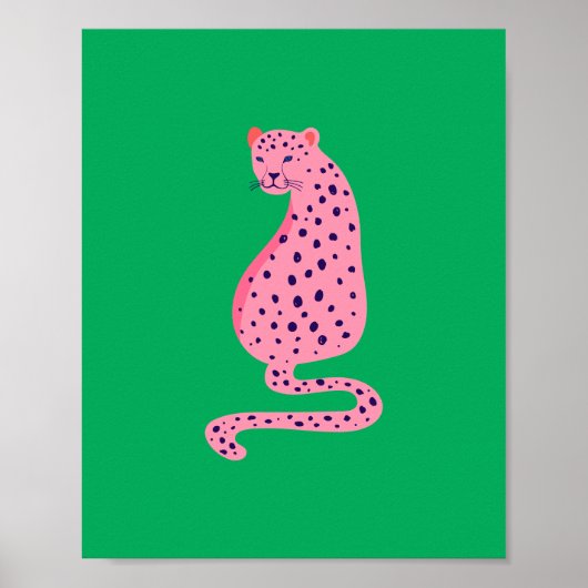 Quirky Pink Leopard Green Aesthetic Poster (Voorkant)