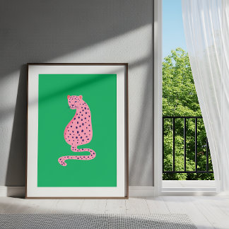 Quirky Pink Leopard Green Aesthetic Poster