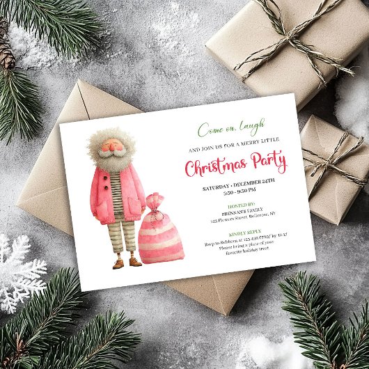Quirky pink santa minimalist Christmas party  Kaart