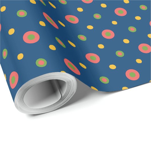 Quirky Polka Dots op Navy Blue Wrapping Paper Cadeaupapier (Rol Hoek)