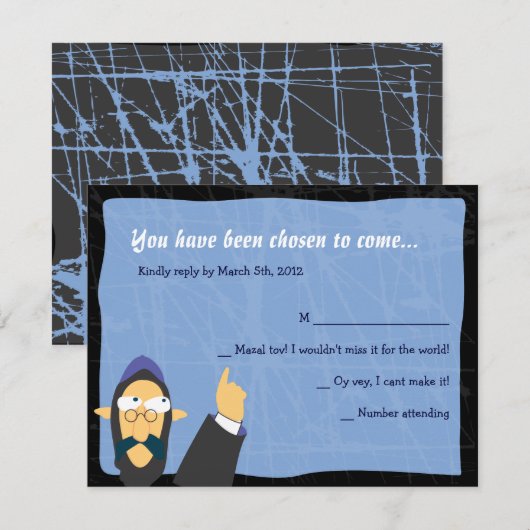 Quirky Rabbi Bar Bat Mitzvah Uitnodigingskaart RSVP Kaartje (Voorkant / Achterkant)