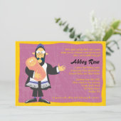 Quirky Rabbi Jewish Baby Naming Invitation Kaart (Staand voorkant)