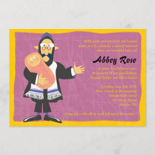 Quirky Rabbi Jewish Baby Naming Invitation Kaart