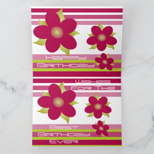 Quirky Raspberry Floral Birthday Kaart (Binnen)