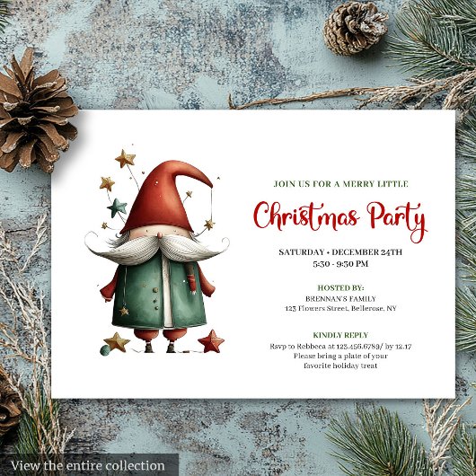 Quirky red green Christmas party invitation card Kaart