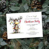 Quirky red green reindeer Christmas party invite Kaart