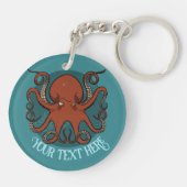 Quirky Red Octopus Artwork Personalized Design Sleutelhanger (Achterkant)