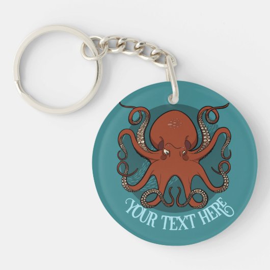 Quirky Red Octopus Artwork Personalized Design Sleutelhanger (Voorkant)
