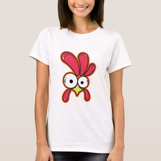 Quirky Red Rooster Cartoon Art T-shirt (Voorkant)