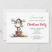 Quirky Reindeer Festive Red Green Party Invite Kaart (Voorkant)