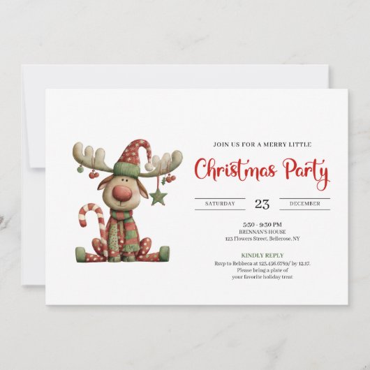 Quirky Reindeer Festive Watercolor Party Invites Kaart (Voorkant)