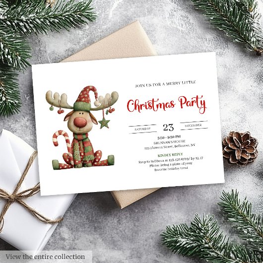 Quirky Reindeer Festive Watercolor Party Invites Kaart