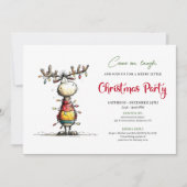 Quirky Reindeer Holiday Party Invitation Card Kaart (Voorkant)