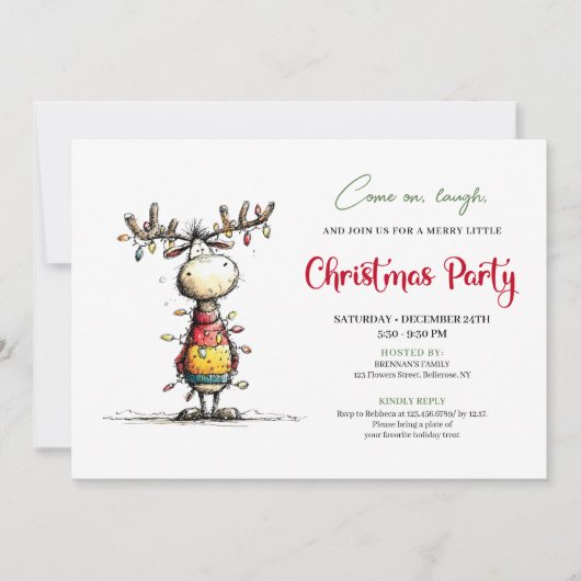 Quirky Reindeer Holiday Party Invitation Card Kaart (Voorkant)