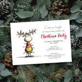 Quirky Reindeer Holiday Party Invitation Card Kaart
