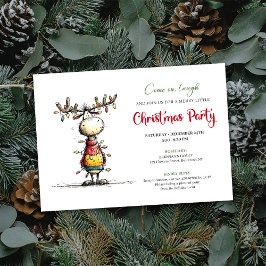 Quirky Reindeer Holiday Party Invitation Card Kaart