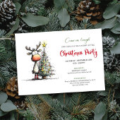 Quirky Reindeer Minimalist Holiday Party Invite Kaart