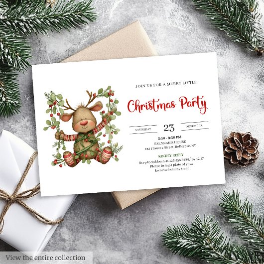 Quirky Reindeer modern chic Christmas invitation Kaart