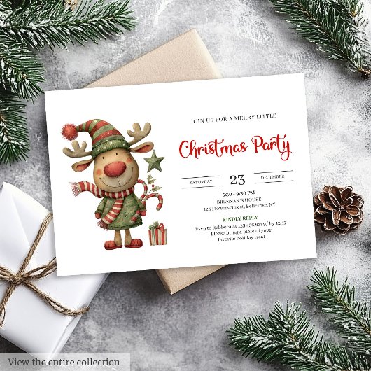Quirky Reindeer Modern Festive Holiday Invitation Kaart