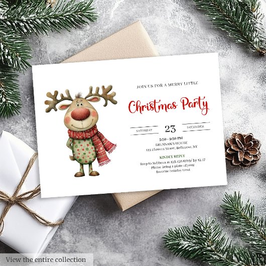 Quirky Reindeer Modern Red Green Celebration Kaart